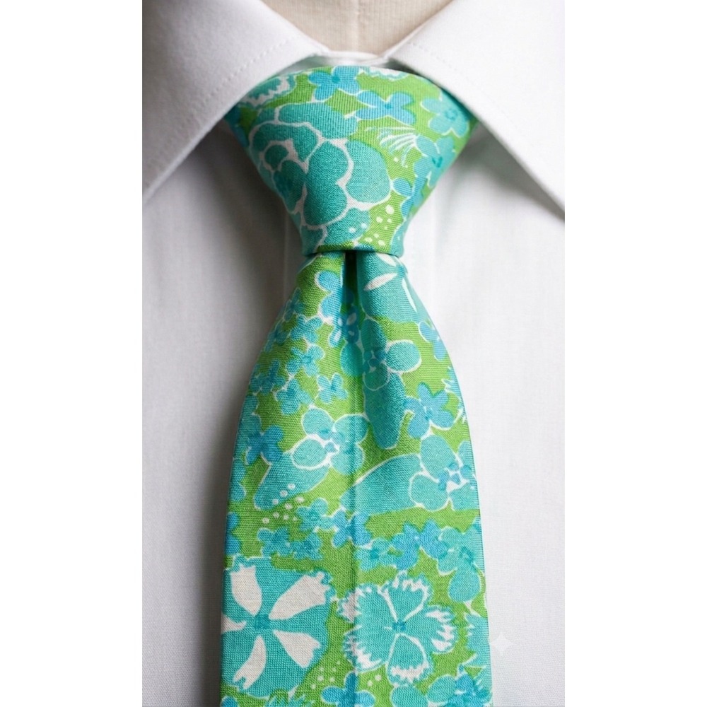 Vtg Lilly Pulitzer Mens Stuff Palm‎ Beach Floral Tie Green White Vintage 54x3